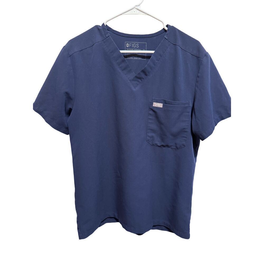 Figs Technical Collection Men's Short Sleeve Navy Blue Medical Scrub Top Sz M